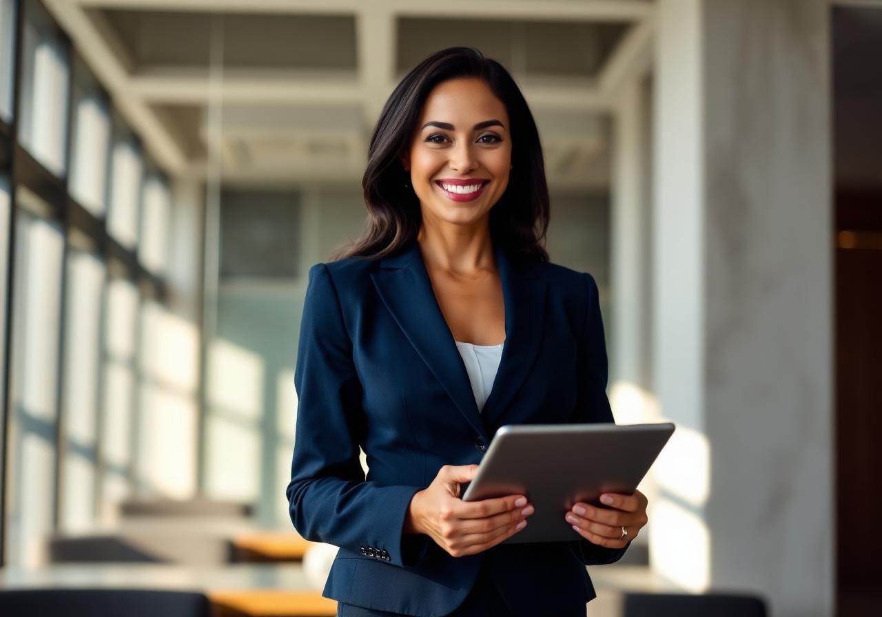 Professional businesswoman holding a tablet