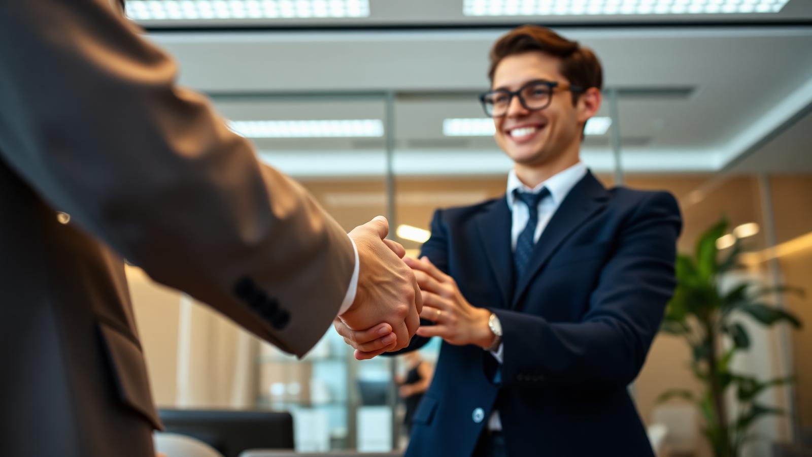 Sales professionals shaking hands to close an engagement
